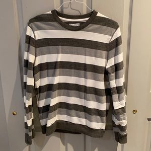 Gray and White Striped Crewneck Sweater